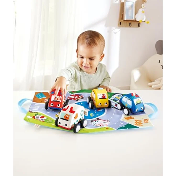 Hape Pull-Back Plush Car Set, weiche Spielzeugautos mit Rückziehmotor, bunt – Bild 2