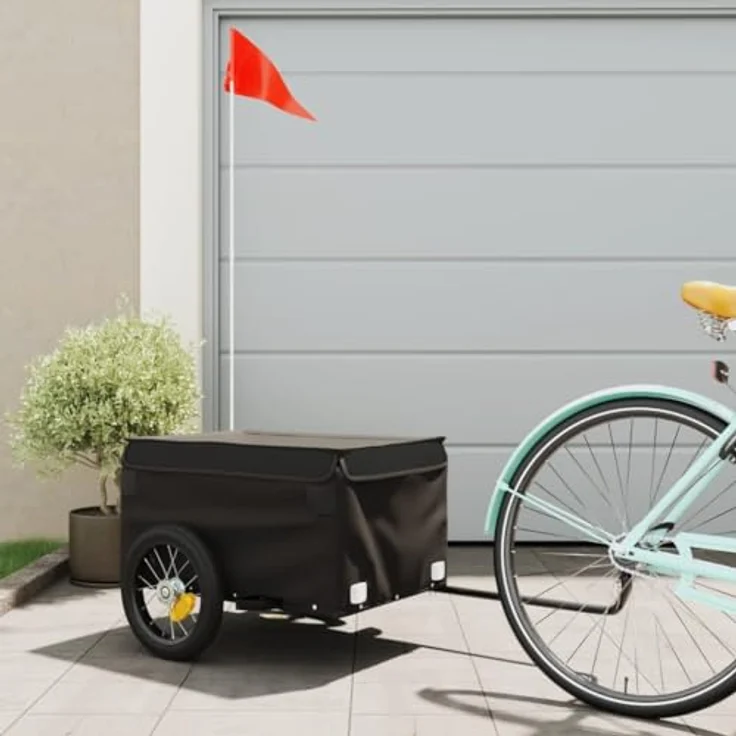vidaXL Fahrradlastenanhänger Fahrradanhänger Schwarz 30 kg Eisen, Robustes Material aus Eisen, maximale Tragfähigkeit von 45 kg – Bild 2