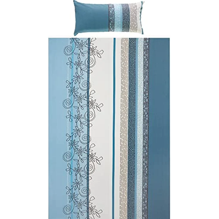 Erwin Müller Bettwäsche, Bettgarnitur Fein-Biber Blumen 4-TLG Sparpaket hellblau-weiß Größe 135x200 cm (40x80 cm) - hautsymphatisch, bügelleicht, mit Marken-Reißverschluss (weitere Größen) – Bild 3