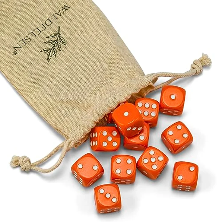 Waldfelsen 12 Stück Acrylwürfel Set, 16 mm, orange, inkl. Stoffbeutel, hochwertig, 6-seitig – Bild 2