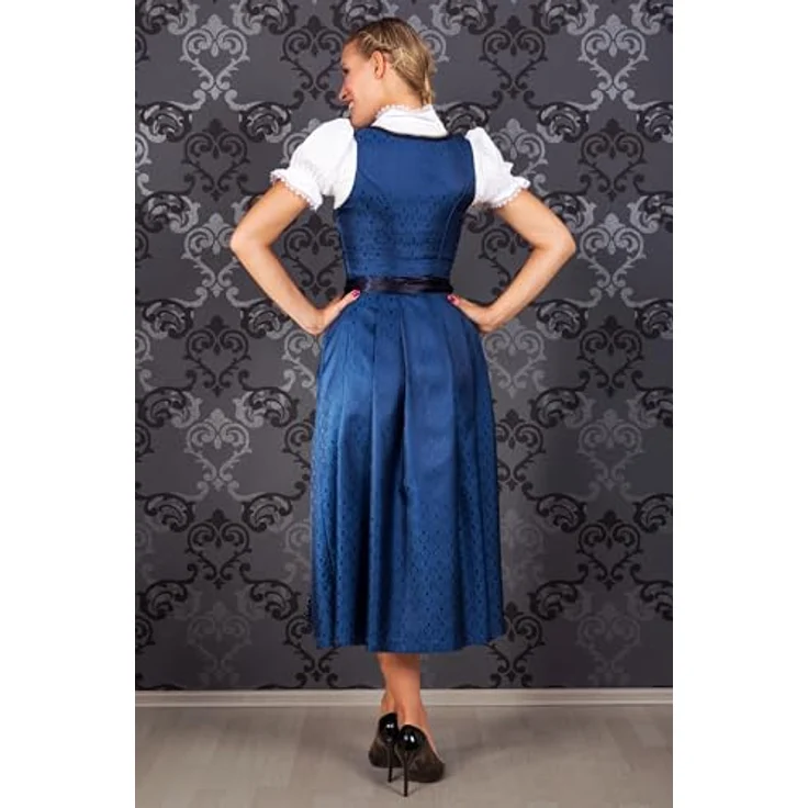 Edelnice Dirndl Josepha, Dirndlkleid mit edlen Paspeln und Charivari, blau – Bild 7