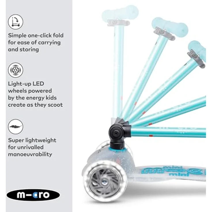 Micro Mobility Systems Mini Micro Deluxe Orion, Faltbarer Scooter mit LED und Sternenleuchten, blau – Bild 5