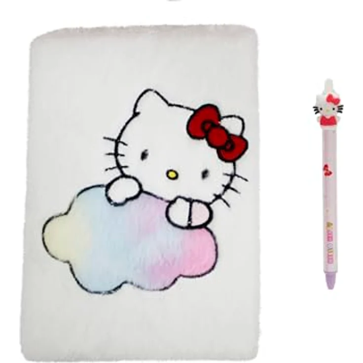 Hello Kitty Plüsch Notizbuch Set, Kreativset mit radierbarem Gelstift für Schule und Büro – Bild 1
