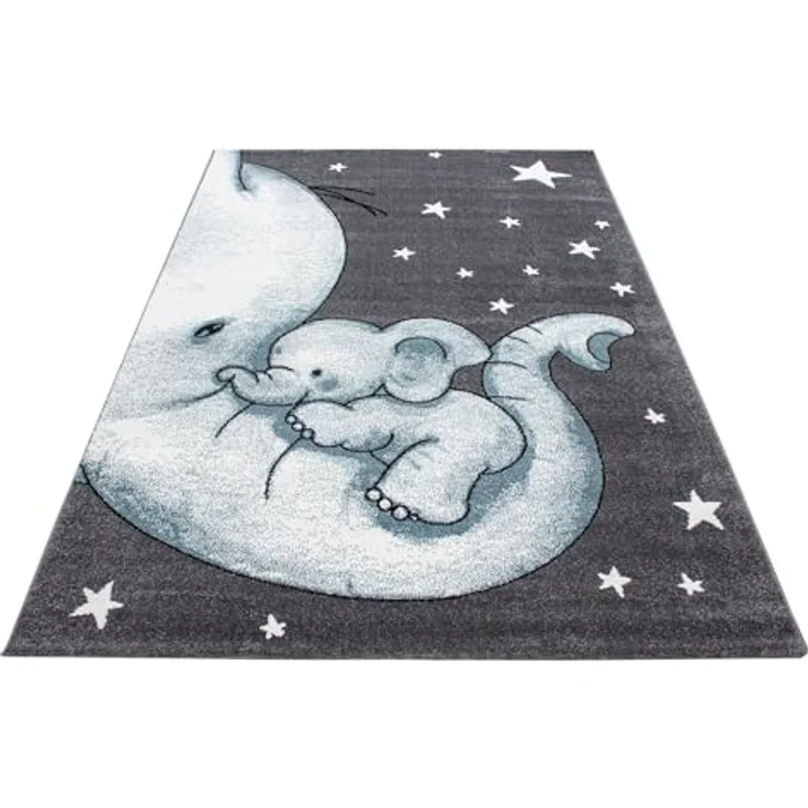 Carpetsale24 Kinderteppich Elefantenfreunde Blau, 200x290 cm, XXL Spielteppich mit weicher Oberfläche und OEKO-TEX Zertifizierung – Bild 2