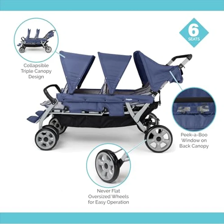 Gaggle Jamboree Kinderwagen für 6 Kinder | Buggy faltbar mit Sonnenschutz in Blau | Klappbar für Kinder von 6 Monaten bis 4 Jahre – Bild 3