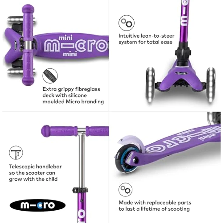 MICRO Mini micro Deluxe Foldable LED | Das ORIGINAL | Kinderroller ab 2 Jahren | Inklusive LED Rollen | Pink | Direkt vom Hersteller – Bild 4