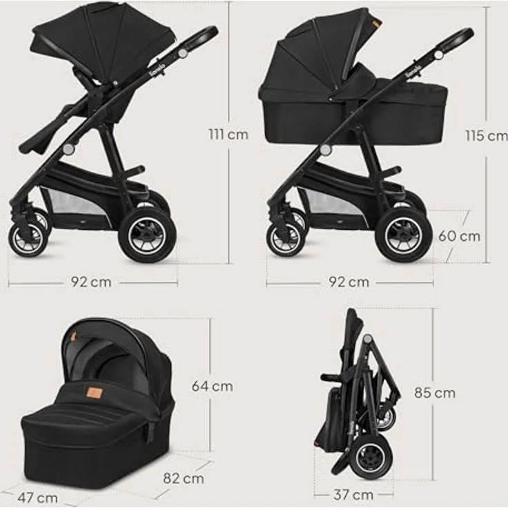 Lionelo Bianka, 3 in 1 Kombikinderwagen mit Autositz, Buggy und Reisewiege, ADAC-zertifiziert, grau – Bild 13