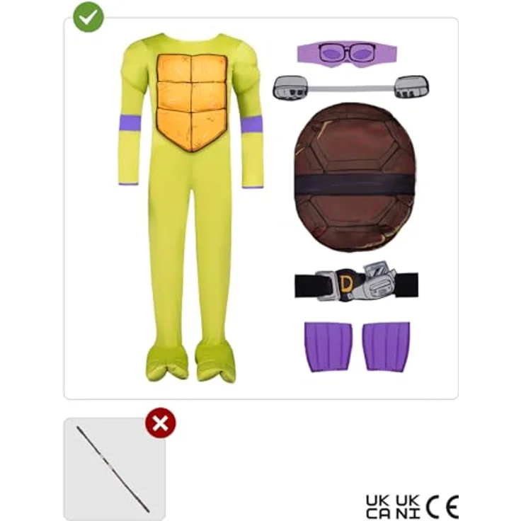 Funidelia Offizielles Donatello Kostüm für Jungen, Ninja Turtles Overall in Grün mit Maske, Panzer, Gürtel und Knieschützern, Größe 3-4 Jahre – Bild 2