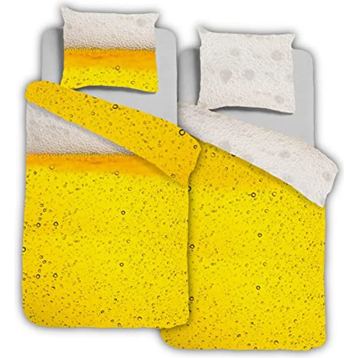 ESPiCO Wende Bettwäsche Sleep and Dream Bier Radler Bier Getränk Schaum Krone Gebräu Gelb Gold Renforcé, 135x200 cm – Bild 4