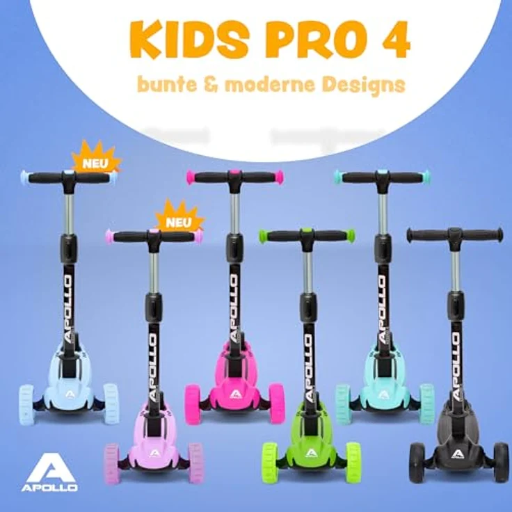 Apollo Kinderscooter KidsPro4 LED Roller - Schwarz, höhenverstellbar, mit leuchtenden LED-Rollen, belastbar bis 60 kg – Bild 6
