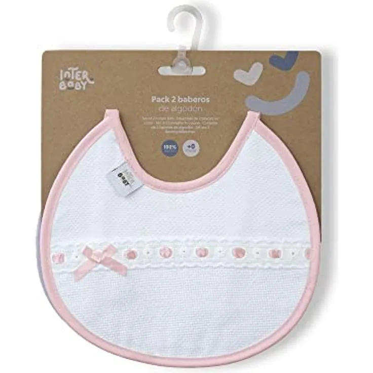 Interbaby 2 runde Lätzchen mit Pasacints und gesticktem Streifen in rosa und grau