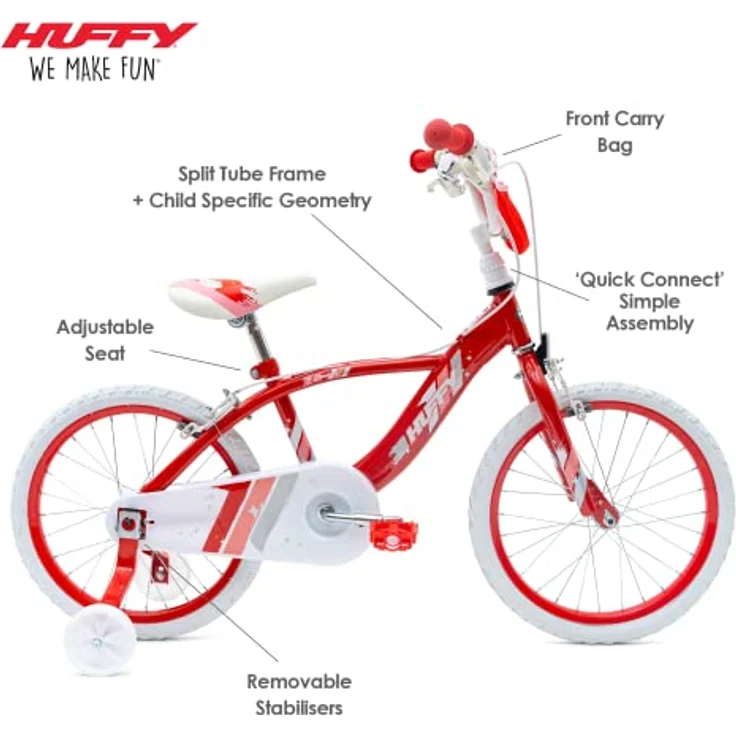 Huffy Mädchen Glimmer 18 Zoll Mädchenfahrrad Rot 6-8 Jahre Leichtes Schnellmontagerad + Stabilisatoren Bike, 45,7 cm – Bild 3