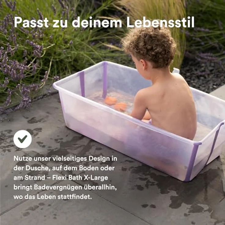 Stokke Flexi Bath X-Large, faltbare Babybadewanne in Lavender, geräumig und leicht, ideal für zuhause und unterwegs, für Kinder von 0-6 Jahren – Bild 5