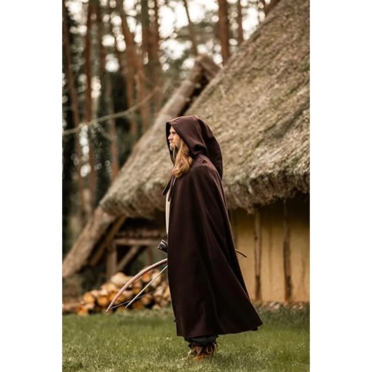 Leonardo Carbone® Mittelalter Wollumhang Hervir, Unisex mit langer Kapuze, braun, wasserabweisend, ideal für LARP, Cosplay und Festivals – Bild 2