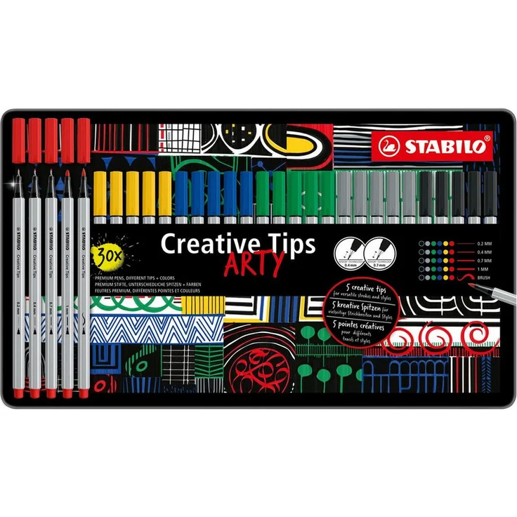 STABILO Filzstift STABILO Creative Tips ARTY Multiliner-Set CLASSIC - 30er Metalletui - Lebendige Farben für kreative Projekte – Bild 1