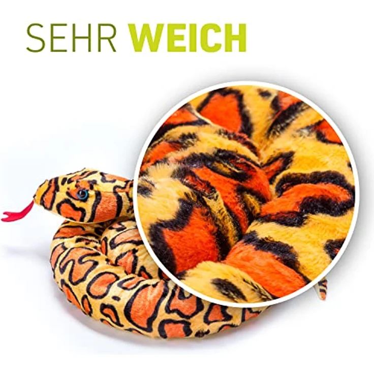 Home-Flair Plüschtier Schlange, hochwertig verarbeitetes Kuscheltier und Zugluftstopper, 250 cm, orange – Bild 2
