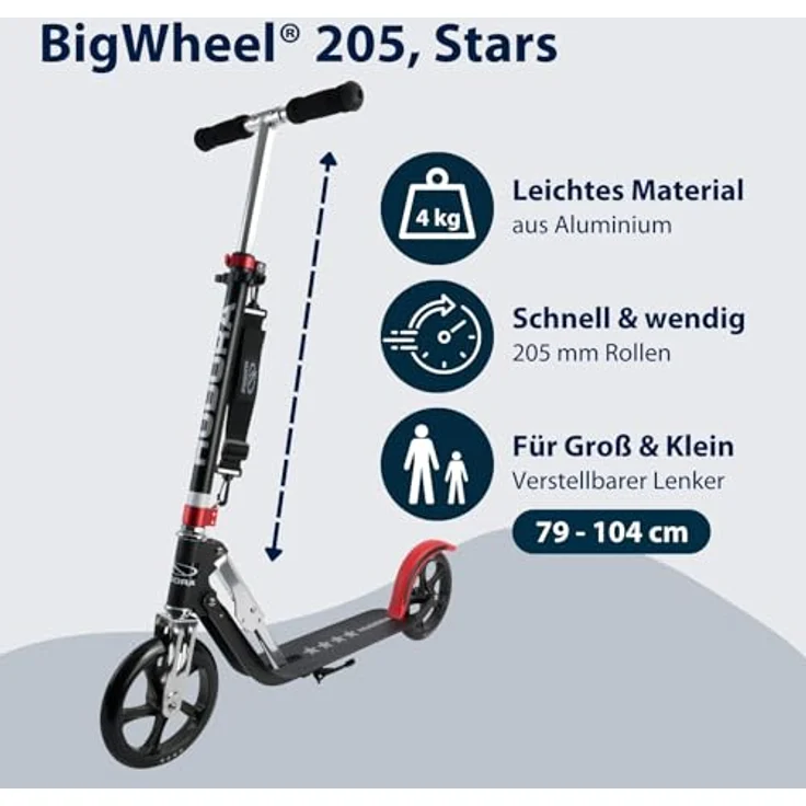HUDORA BigWheel® 205, Stars "Exklusiv Edition", stabiler Aluminium-Scooter, höhenverstellbar und zusammenklappbar, für Kinder und Erwachsene bis 100 kg – Bild 3