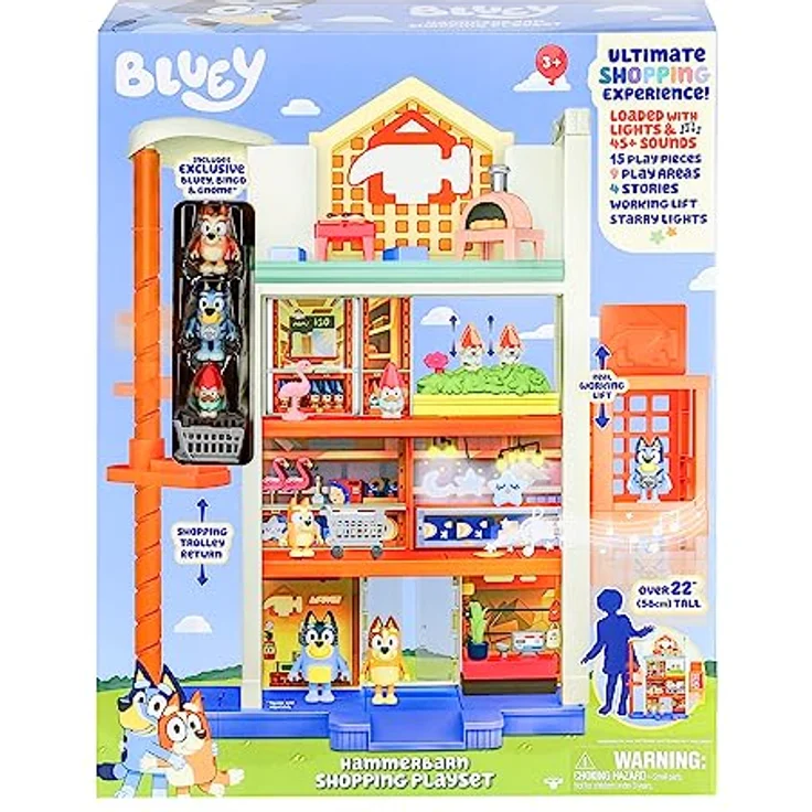 Moose Bluey: Nákupní centrum s písluenstvím Hrací set, 55 cm hoch mit 45 Soundeffekten und Licht, inkl. exklusive Bluey- und Bingo-Figuren – Bild 6