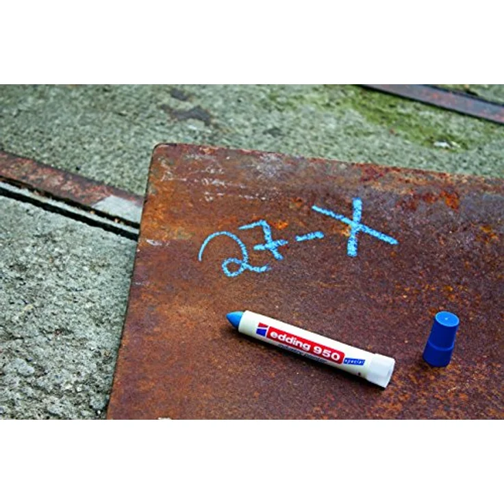 edding 950 Industrie Pastenmarker - weiß - 1 Stift - Rundspitze 10 mm - Marker zum Beschriften von Metall, Stein, Holz - raue oder nasse Oberflächen - permanent, wasserfest – Bild 5