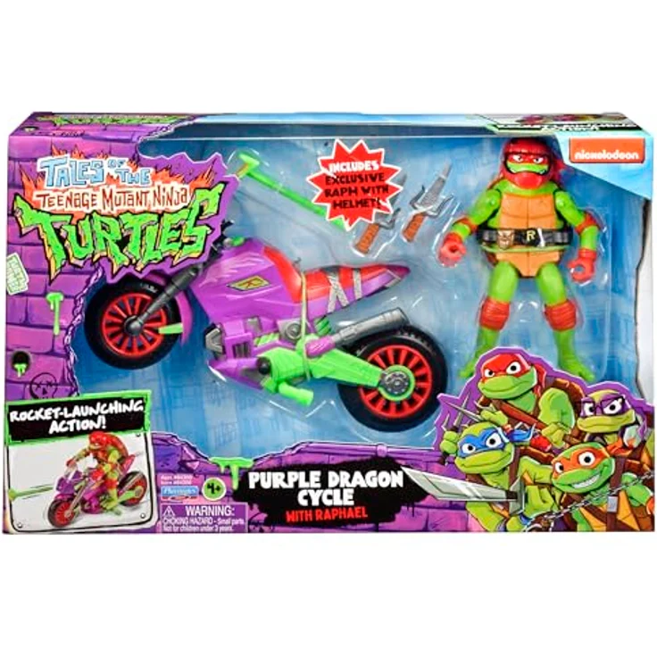 Playmates Teenage Mutant Ninja Turtles Raph Figur mit Purple Dragon Battle Cycle und Raketenscheinwerfer, One Size – Bild 6
