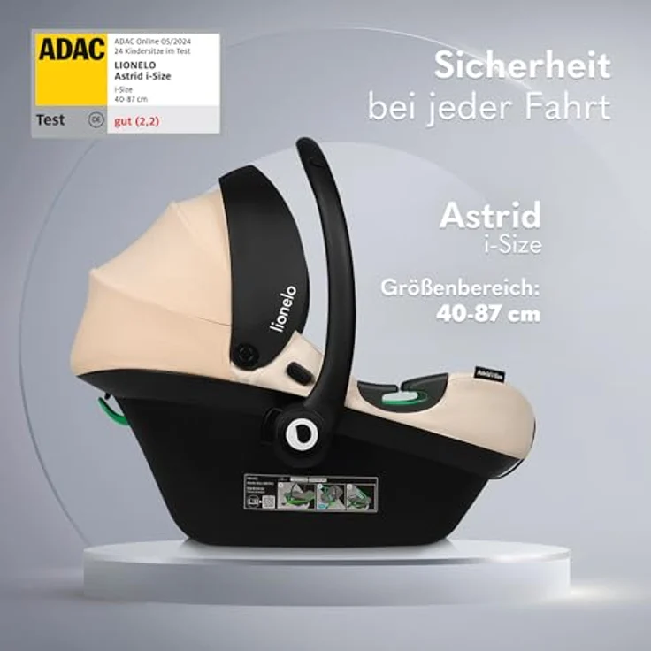Lionelo Babyschale Astrid i-Size mit Dri-Seat-Einlage & Sonnenverdeck, nur 4 kg, Beige Sand - Sicher & leicht ab Geburt – Bild 2