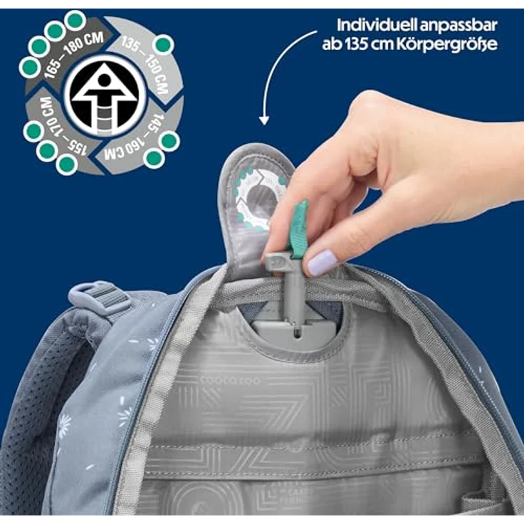 Coocazoo Mate Schulrucksack „Bloomy Daisy”, hellgrau, ergonomisch, höhen- & größenverstellbar, mit Brustgurt und Hüftgurt, 30 Liter, ab 3. Klasse – Bild 5