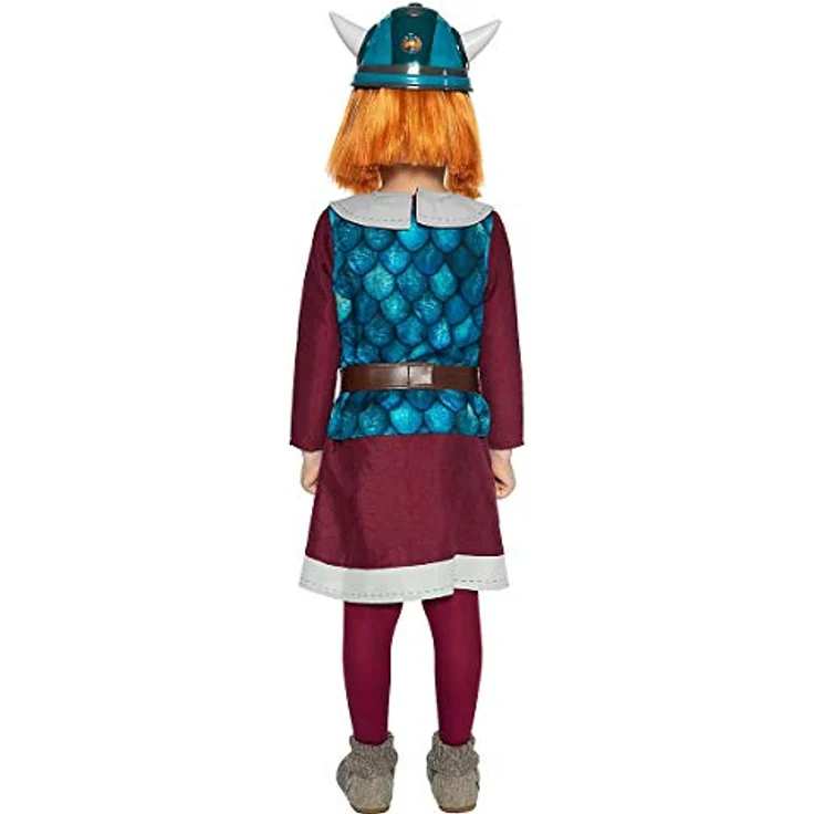 Maskworld Wickie der schlaue Wikinger-Junge, vierteiliges Kinderkostüm 122-128, lilafarbene Tunika mit Gürtel und Überwurf – Bild 2