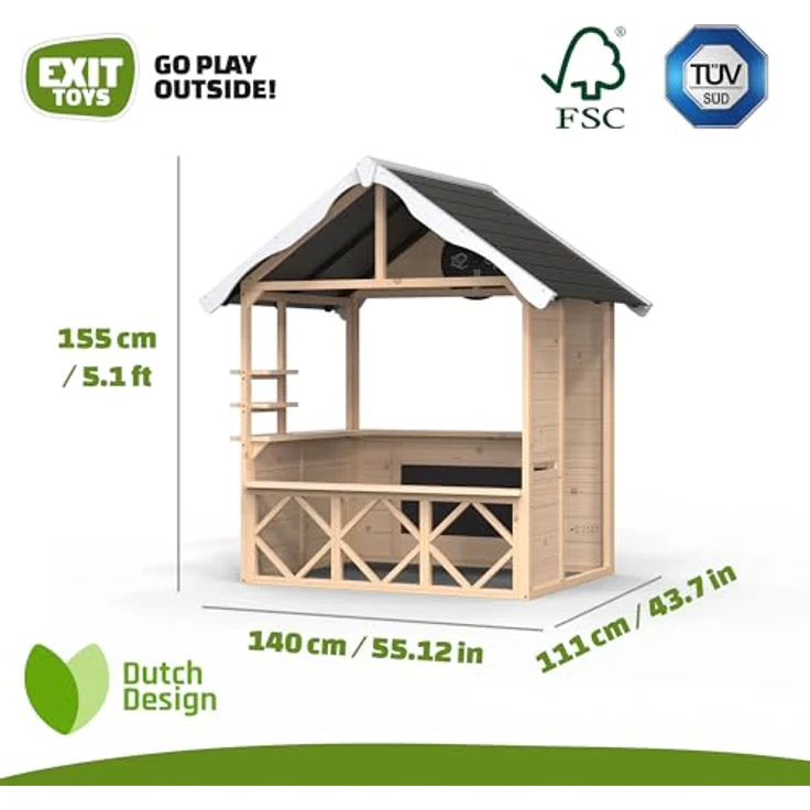 EXIT Toys Hika Holzspielhaus für Draußen, mit Rollenspieldrehrad und 8 Themen, Kreidetafel, Briefkasten, aus 100% FSC-zertifiziertem Zedernholz, 111x140x155cm, für Kinder ab 2 Jahren – Bild 3