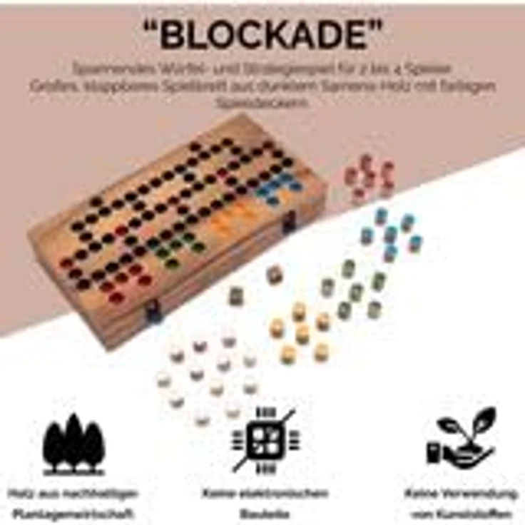 LOGOPLAY Blockade, Strategiespiel für 2 bis 4 Spieler, klappbares Spielfeld aus dunklem Samena-Holz, 26 x 27 cm, mit Stoffbeutel – Bild 5