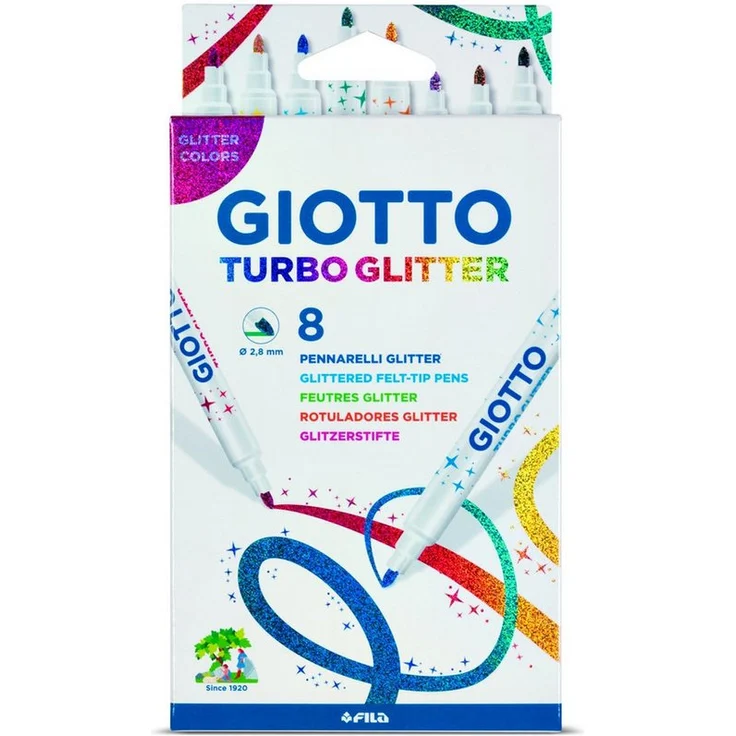LYRA GIOTTO Fasermaler Turbo Glitter, 8 Stück Kartonetui mit glitzernden Farben