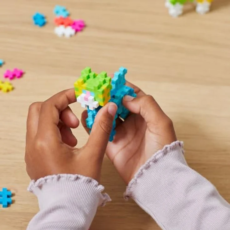 Plus-Plus 3962 Geniales Konstruktionsspielzeug, Learn to Build Haustiere, Kreativ-Bausteine für Kinder, 275 Teile, bunte Haustiere - blau – Bild 4