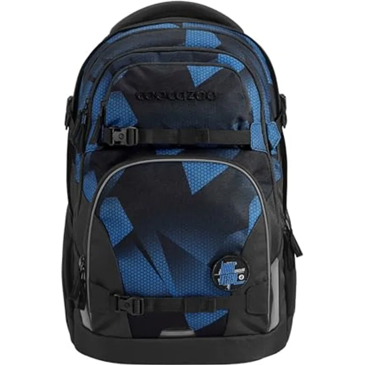 Coocazoo Schulrucksack Porter „Electric Ice”, ergonomischer Tornister, höhenverstellbar, schwarz-blau, mit Brust- und Hüftgurt, 30 Liter Stauraum ab der 3. Klasse