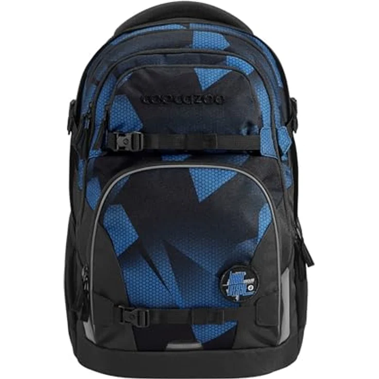 Coocazoo Schulrucksack Porter „Electric Ice”, ergonomischer Tornister, höhenverstellbar, schwarz-blau, mit Brust- und Hüftgurt, 30 Liter Stauraum ab der 3. Klasse – Bild 1