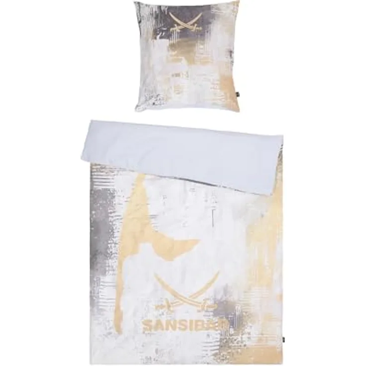 Sansibar Bettwäsche-Set Island 135x200 2 teilig Bettbezug - Bettwäsche-Sets 135 x 200 cm mit Kissenbezug 80x80 cm, angenehm weich und anschmiegsam mit Reißverschluss Grau