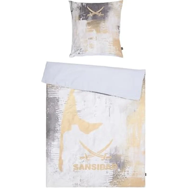 Sansibar Bettwäsche-Set Island 135x200 2 teilig Bettbezug - Bettwäsche-Sets 135 x 200 cm mit Kissenbezug 80x80 cm, angenehm weich und anschmiegsam mit Reißverschluss Grau – Bild 1