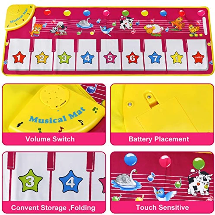 EXTSUD Klaviermatte,Kinderspielzeug Geschenk für Jungen Mädchen,Kleinkind Tanzmatten,Baby Spielzeug ab 1 Jahr Geschenk, Mädchen Instrumenten Klaviertastatur Keyboard Musikmatte – Bild 4