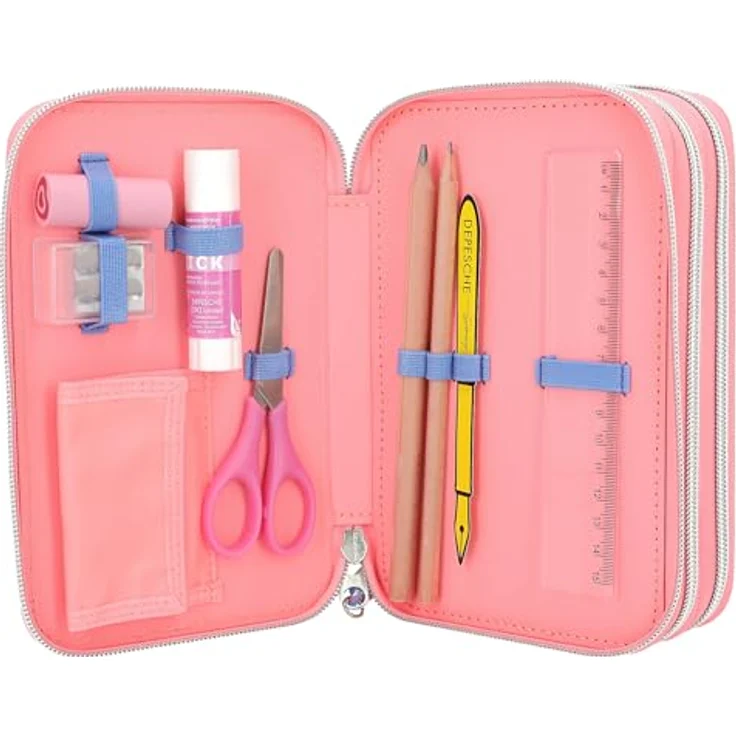 Depesche 3-Fach Federtasche mit Wendepailletten TOPModel, pink-schimmernd mit Doppel-Model-Motiv – Bild 3