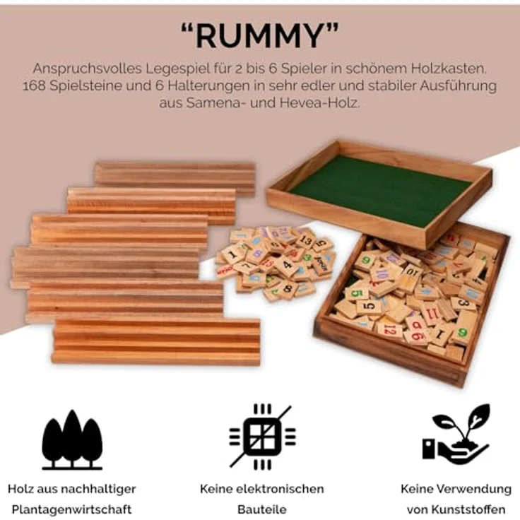 Logoplay Holzspiele Rummy für 6 Spieler – Edles Gesellschaftsspiel im hochwertigen Holzkasten, nachhaltig aus Samena- und Hevea-Holz gefertigt – Bild 3