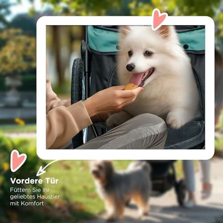 PawHut Hundewagen, klappbarer Hundebuggy für Hunde & Katzen bis 20 kg, Schwarz/Dunkelgrün, mit verstellbarem Sonnendach und Sicherheitsgurten – Bild 8