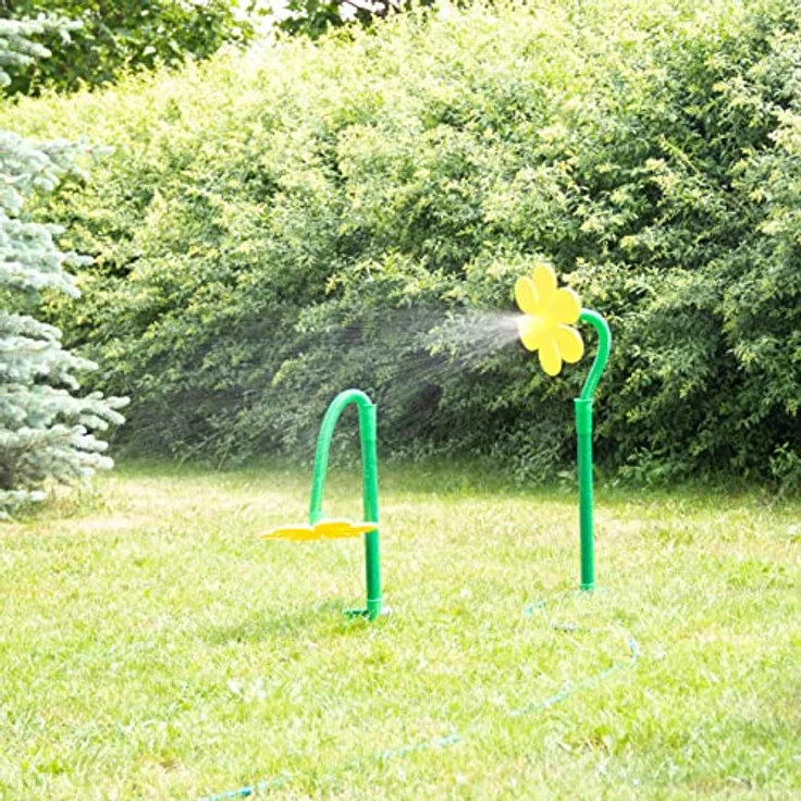 Relaxdays Wasserblume, 2er Set, Wasserspiel für Kinder, verrückte Blume für Garten, Erdspieß, Klickstecker, gelb-grün – Bild 2