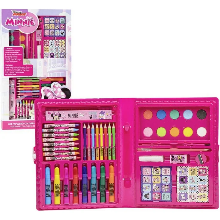 Cerda Kreativset Disney Minnie, Kompaktes Schreib- und Malset im Minnie Mouse Design, tragbar, 8 x 24 cm, für Kinder ab 3 Jahren