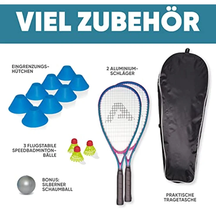 Apollo Speed Badminton Set | Badminton Schläger in versch. Farben | Federball Set | Squash Schläger Set | Badminton Tasche und Badmintonschläger | Federball Schläger | Federball Set Kinder – Bild 5