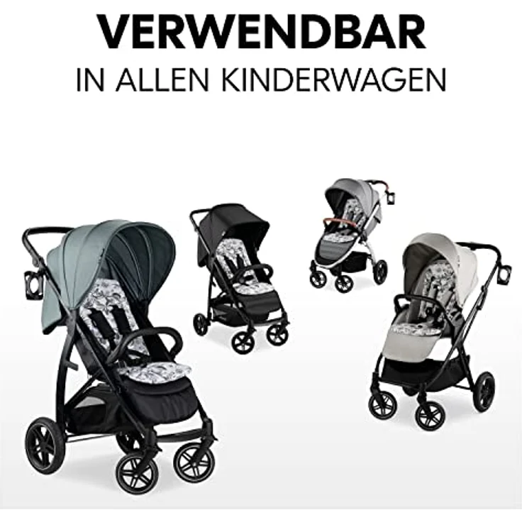 Hauck Universal Sitzauflage für Buggys, Kinderwagen, Fahrradanhänger, Baumwolle, Atmungsaktiv, Weich, Einfache Befestigung,Sommer & Winter (Floral Grey) – Bild 2