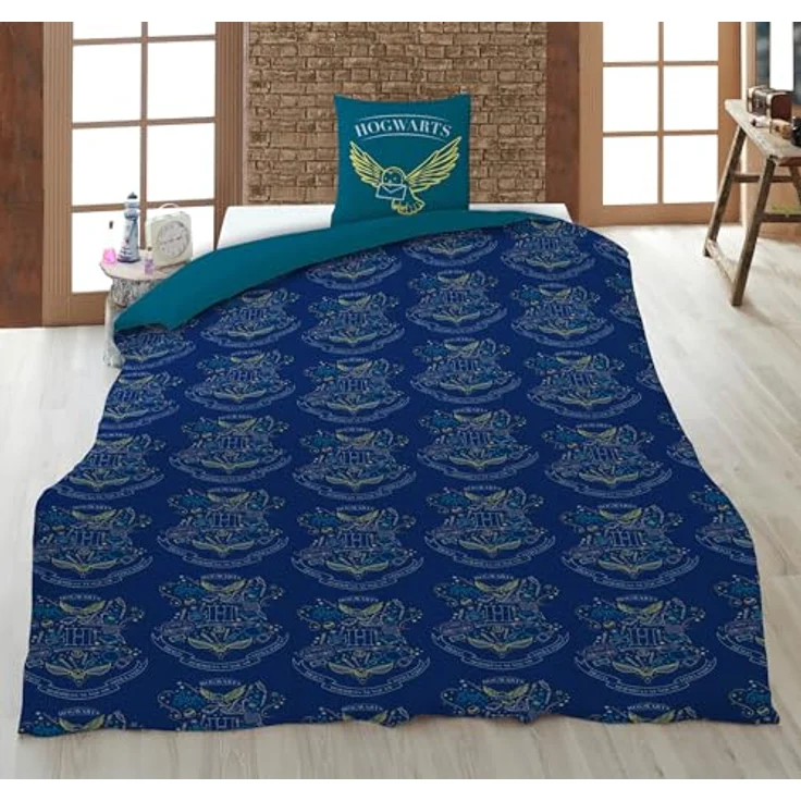 Aymax Parure de lit réversible Harry Potter - Blason -Hogwarts- - Bleue et Vert - 140 cm x 200 cm – Bild 4