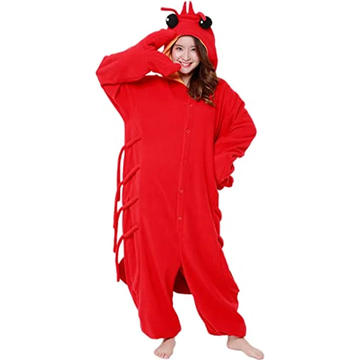SAZAC Hummer Onesie Kigurumi Einteiler Kostüm Jumpsuit | für Kinder und Erwachsene | One Size Fits All (155 – 180 cm) | Polyester-Fleece-Stoff | mit warmer Kapuze - Rot – Bild 3