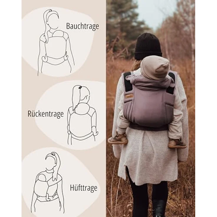 Hoppediz Babytrage Bondolino b.pure, Komforttrage ab Geburt (3 - 20 kg) Bauchtrage, Rückentrage & Hüfttrage aus hautfreundlicher Baumwolle, schwarz – Bild 2