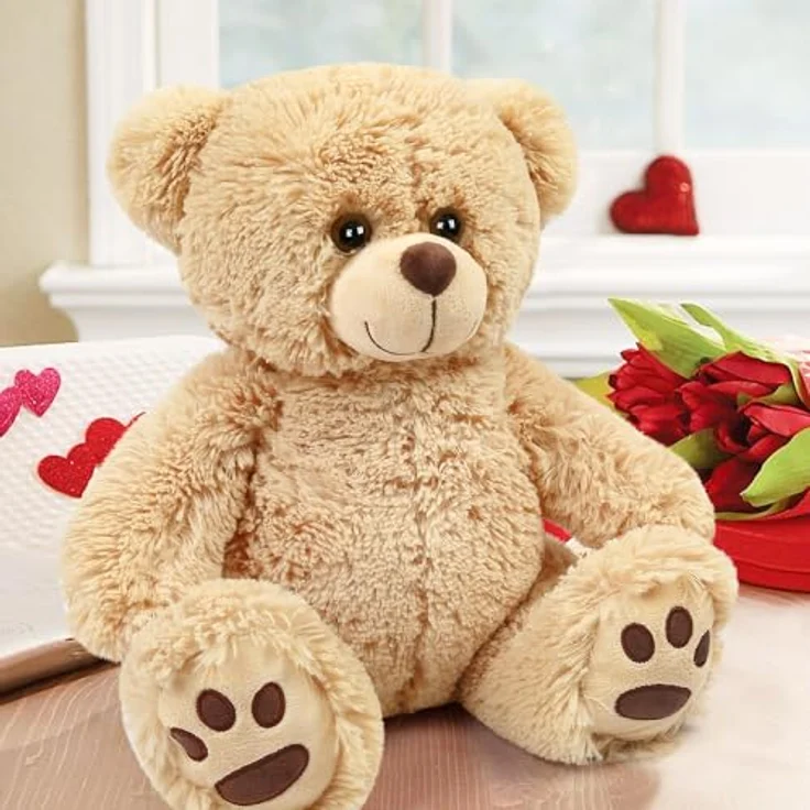 LotFancy Teddybär Plüschtier 43 cm, großer brauner Kuschelbär mit Fußabdrücken, hochwertiges Plüschtier für Kinder und Geschenke, hellbraun – Bild 4