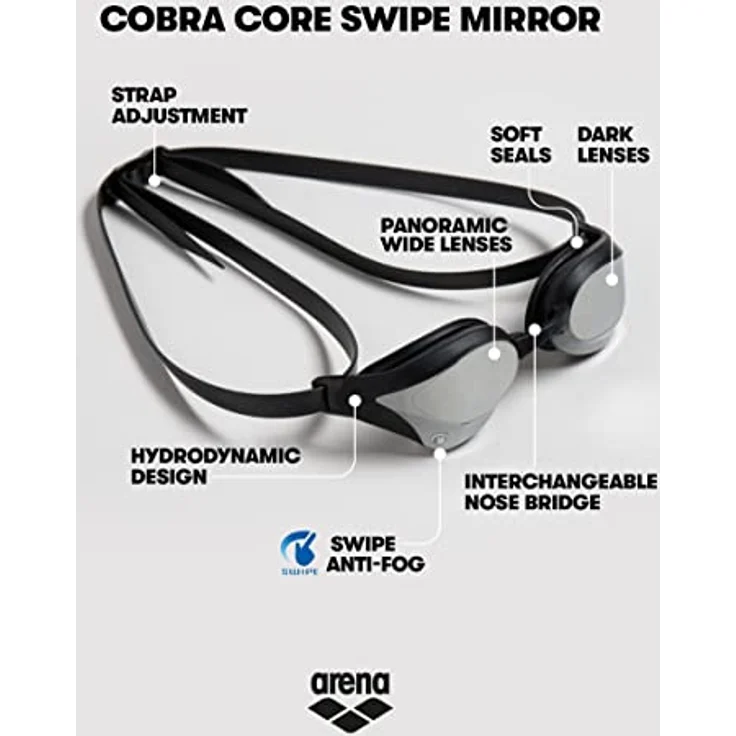 ARENA Herren Cobra CORE Swipe Mirror Schwimmbrille, Silver, Einheitsgröße – Bild 3