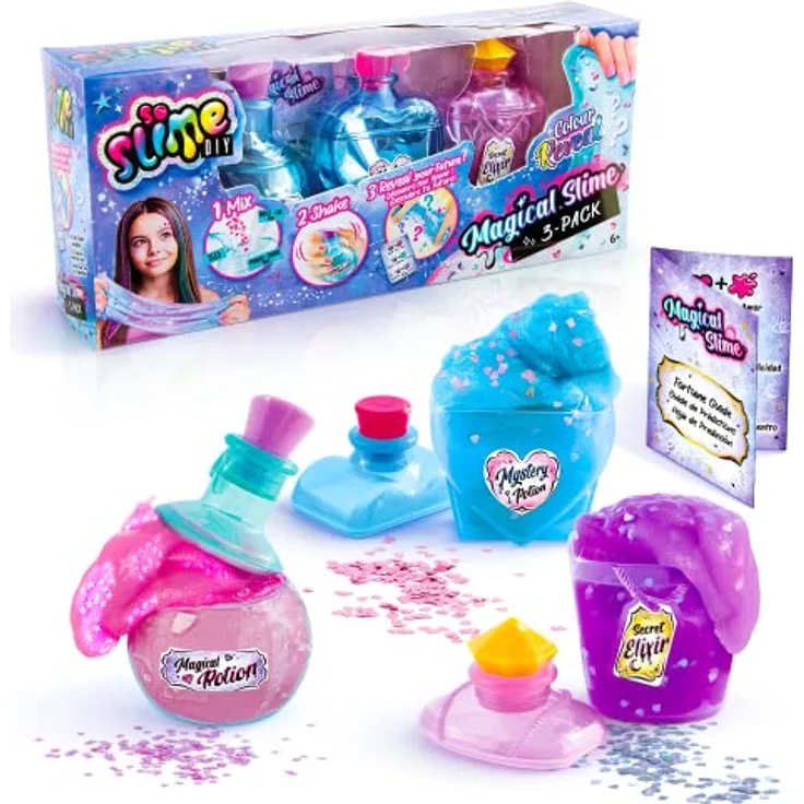 Canal Toys Kreativset Slime DIY Magical Slime, 3-Pack mit glitzerndem Schleim, gebrauchsfertig in wiederverschließbaren Dosen