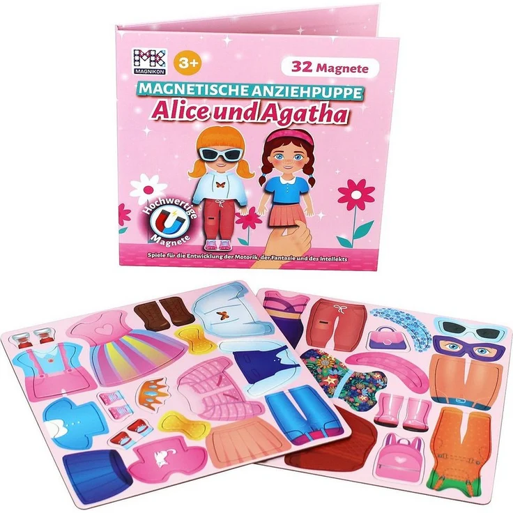 MAGNIKON Anziehpuppe Magnetische Anziehpuppen Reisespiel Magnetspielbox Alice und Agatha (32-tlg., Puppe zum Ankleiden) - Magnetanziehpuppe, praktisches Magnetspiel für Kinder ab 3 Jahren – Bild 1